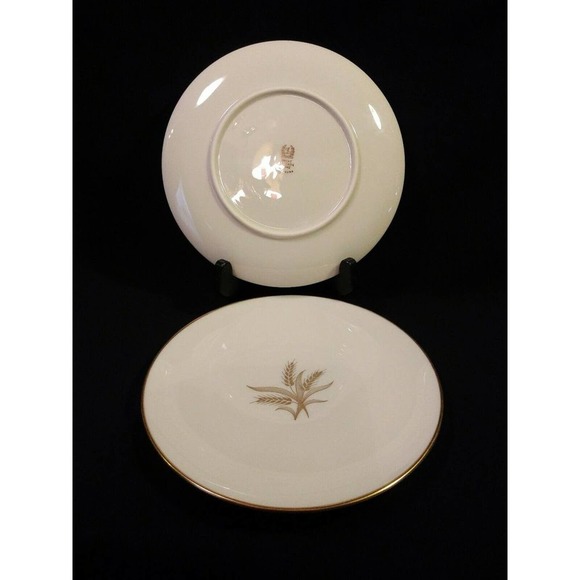 1 Lenox Wheat SALAD PLATE R-442 Wheat Center, Gold Trim Vintage Made in USA - Picture 7 of 8